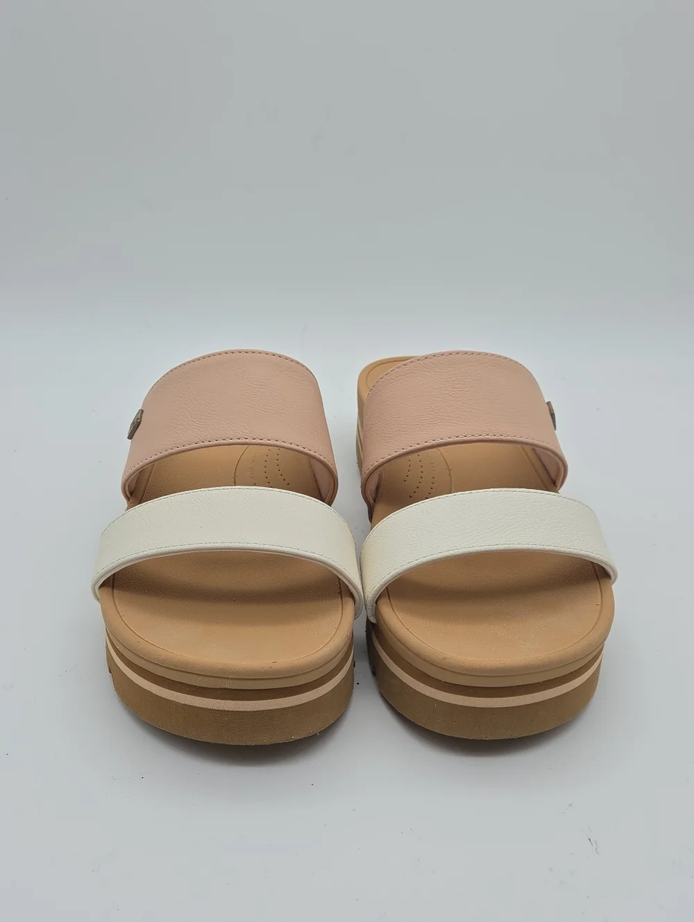 Reef Pink and White Double-Strap Slide Sandals